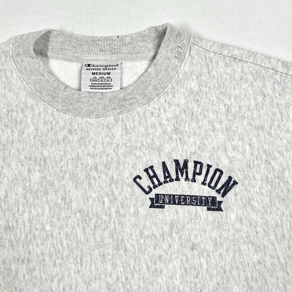 Champion University Crewneck Sweatshirt Reverse Weave Heather Gray Distressed M - Picture 2 of 9
